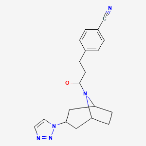 molecular formula C19H21N5O B2893690 4-(3-((1R,5S)-3-(1H-1,2,3-triazol-1-yl)-8-azabicyclo[3.2.1]octan-8-yl)-3-oxopropyl)benzonitrile CAS No. 2195881-87-7
