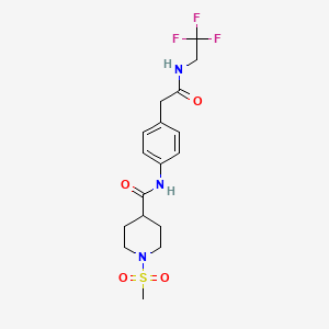 molecular formula C17H22F3N3O4S B2893693 1-(methylsulfonyl)-N-(4-(2-oxo-2-((2,2,2-trifluoroethyl)amino)ethyl)phenyl)piperidine-4-carboxamide CAS No. 1235615-42-5