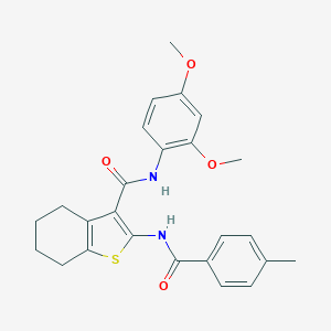 molecular formula C25H26N2O4S B289370 N-(2,4-dimethoxyphenyl)-2-[(4-methylbenzoyl)amino]-4,5,6,7-tetrahydro-1-benzothiophene-3-carboxamide 