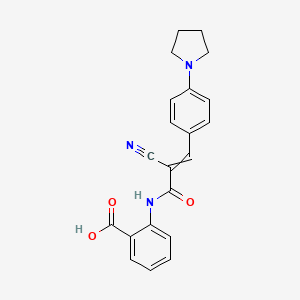 molecular formula C21H19N3O3 B2893732 2-{2-Cyano-3-[4-(pyrrolidin-1-yl)phenyl]prop-2-enamido}benzoic acid CAS No. 1111495-92-1