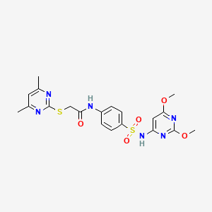 molecular formula C20H22N6O5S2 B2893747 N-{4-[(2,6-dimethoxypyrimidin-4-yl)sulfamoyl]phenyl}-2-[(4,6-dimethylpyrimidin-2-yl)sulfanyl]acetamide CAS No. 496029-09-5