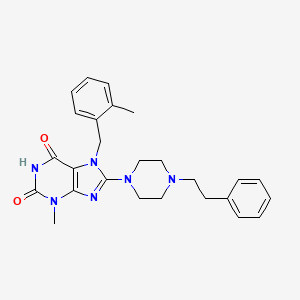 molecular formula C26H30N6O2 B2893797 3-甲基-7-(2-甲基苄基)-8-(4-苯乙基哌嗪-1-基)-1H-嘌呤-2,6(3H,7H)-二酮 CAS No. 898408-85-0