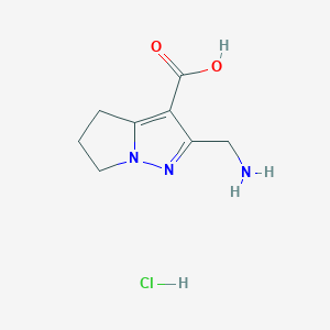 molecular formula C8H12ClN3O2 B2893800 2-(Aminomethyl)-5,6-dihydro-4H-pyrrolo[1,2-b]pyrazole-3-carboxylic acid;hydrochloride CAS No. 2378507-07-2