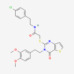 molecular formula C26H26ClN3O4S2 B2893809 N-[2-(4-chlorophenyl)ethyl]-2-({3-[2-(3,4-dimethoxyphenyl)ethyl]-4-oxo-3,4-dihydrothieno[3,2-d]pyrimidin-2-yl}sulfanyl)acetamide CAS No. 894243-02-8