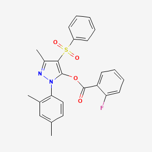 molecular formula C25H21FN2O4S B2893811 1-(2,4-dimethylphenyl)-3-methyl-4-(phenylsulfonyl)-1H-pyrazol-5-yl 2-fluorobenzoate CAS No. 851094-23-0