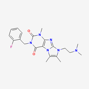 molecular formula C21H25FN6O2 B2893831 6-[2-(Dimethylamino)ethyl]-2-[(2-fluorophenyl)methyl]-4,7,8-trimethylpurino[7,8-a]imidazole-1,3-dione CAS No. 923454-99-3