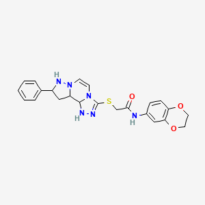 N-(2,3-dihydro-1,4-benzodioxin-6-yl)-2-({11-phenyl-3,4,6,9,10-pentaazatricyclo[7.3.0.0^{2,6}]dodeca-1(12),2,4,7,10-pentaen-5-yl}sulfanyl)acetamide