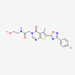 molecular formula C20H18ClN5O4S B2893841 2-(6-(3-(4-chlorophenyl)-1,2,4-oxadiazol-5-yl)-5-methyl-4-oxothieno[2,3-d]pyrimidin-3(4H)-yl)-N-(2-methoxyethyl)acetamide CAS No. 1243087-64-0