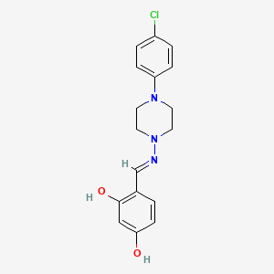 molecular formula C17H18ClN3O2 B2893846 (E)-4-(((4-(4-chlorophenyl)piperazin-1-yl)imino)methyl)benzene-1,3-diol CAS No. 305352-23-2