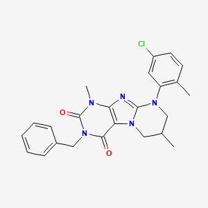 molecular formula C24H24ClN5O2 B2893852 3-benzyl-9-(5-chloro-2-methylphenyl)-1,7-dimethyl-6,7,8,9-tetrahydropyrimido[2,1-f]purine-2,4(1H,3H)-dione CAS No. 877617-35-1