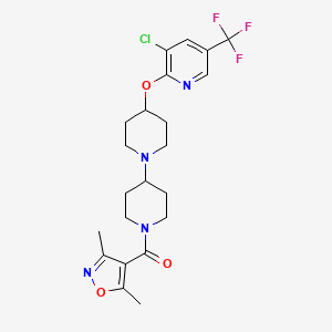 molecular formula C22H26ClF3N4O3 B2893856 4-{[3-Chloro-5-(trifluoromethyl)pyridin-2-yl]oxy}-1'-(3,5-dimethyl-1,2-oxazole-4-carbonyl)-1,4'-bipiperidine CAS No. 2097938-18-4