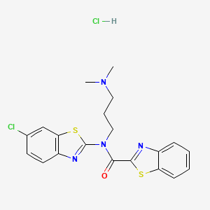 molecular formula C20H20Cl2N4OS2 B2893877 N-(6-chlorobenzo[d]thiazol-2-yl)-N-(3-(dimethylamino)propyl)benzo[d]thiazole-2-carboxamide hydrochloride CAS No. 1330291-63-8