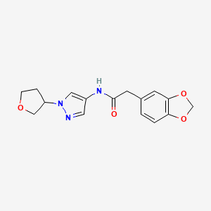 molecular formula C16H17N3O4 B2893892 2-(苯并[d][1,3]二氧杂环-5-基)-N-(1-(四氢呋喃-3-基)-1H-吡唑-4-基)乙酰胺 CAS No. 1797864-78-8