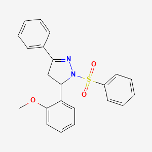 molecular formula C22H20N2O3S B2893913 5-(2-methoxyphenyl)-3-phenyl-1-(phenylsulfonyl)-4,5-dihydro-1H-pyrazole CAS No. 361170-81-2