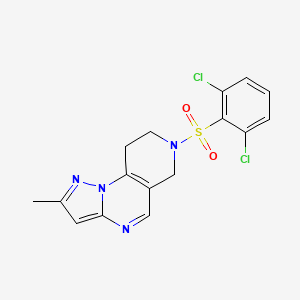 molecular formula C16H14Cl2N4O2S B2893915 7-((2,6-Dichlorophenyl)sulfonyl)-2-methyl-6,7,8,9-tetrahydropyrazolo[1,5-a]pyrido[3,4-e]pyrimidine CAS No. 1797190-29-4