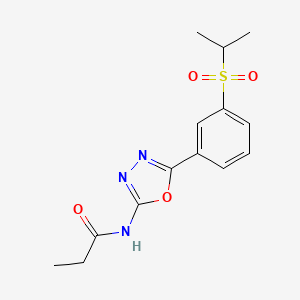 molecular formula C14H17N3O4S B2893929 N-(5-(3-(isopropylsulfonyl)phenyl)-1,3,4-oxadiazol-2-yl)propionamide CAS No. 922001-93-2