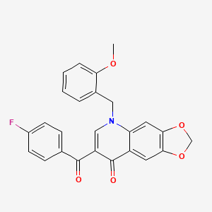 molecular formula C25H18FNO5 B2893930 7-(4-fluorobenzoyl)-5-[(2-methoxyphenyl)methyl]-2H,5H,8H-[1,3]dioxolo[4,5-g]quinolin-8-one CAS No. 902507-58-8