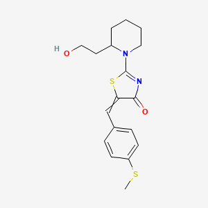 molecular formula C18H22N2O2S2 B2893935 2-[2-(2-hydroxyethyl)piperidino]-5-{(E)-[4-(methylsulfanyl)phenyl]methylidene}-1,3-thiazol-4(5H)-one CAS No. 866149-77-1