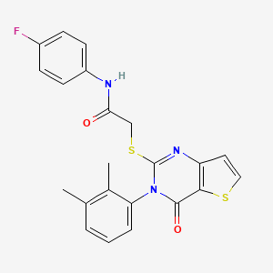 molecular formula C22H18FN3O2S2 B2893938 2-{[3-(2,3-dimethylphenyl)-4-oxo-3,4-dihydrothieno[3,2-d]pyrimidin-2-yl]sulfanyl}-N-(4-fluorophenyl)acetamide CAS No. 1291873-84-1
