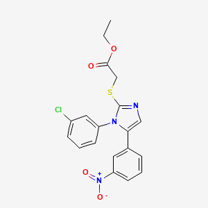 molecular formula C19H16ClN3O4S B2893947 ethyl 2-((1-(3-chlorophenyl)-5-(3-nitrophenyl)-1H-imidazol-2-yl)thio)acetate CAS No. 1234945-06-2