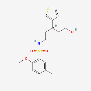molecular formula C18H25NO4S2 B2893949 N-(5-hydroxy-3-(thiophen-3-yl)pentyl)-2-methoxy-4,5-dimethylbenzenesulfonamide CAS No. 2034482-20-5