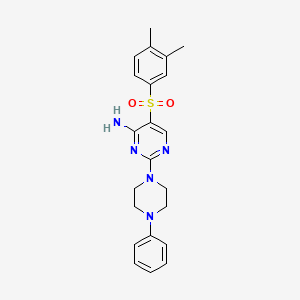 molecular formula C22H25N5O2S B2893956 5-((3,4-Dimethylphenyl)sulfonyl)-2-(4-phenylpiperazin-1-yl)pyrimidin-4-amine CAS No. 1251706-89-4
