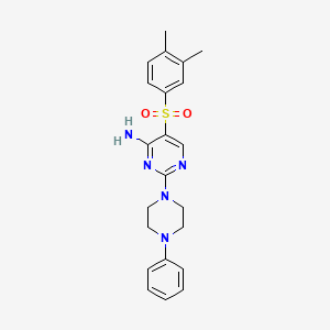 molecular formula C22H25N5O2S B2893956 5-((3,4-二甲苯基)磺酰基)-2-(4-苯基哌嗪-1-基)嘧啶-4-胺 CAS No. 1251706-89-4