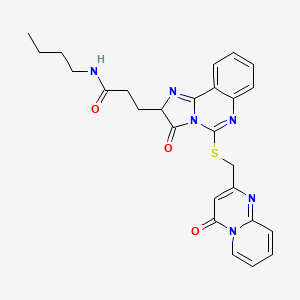 molecular formula C26H26N6O3S B2893974 N-butyl-3-[3-oxo-5-[(4-oxopyrido[1,2-a]pyrimidin-2-yl)methylsulfanyl]-2H-imidazo[1,2-c]quinazolin-2-yl]propanamide CAS No. 1039040-98-6