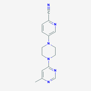 molecular formula C15H16N6 B2893989 5-[4-(6-Methylpyrimidin-4-yl)piperazin-1-yl]pyridine-2-carbonitrile CAS No. 2380170-91-0