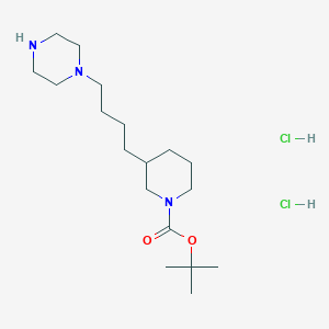 molecular formula C18H37Cl2N3O2 B2894023 Tert-butyl 3-(4-piperazin-1-ylbutyl)piperidine-1-carboxylate;dihydrochloride CAS No. 2580185-04-0