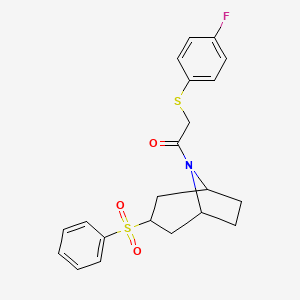 molecular formula C21H22FNO3S2 B2894037 2-((4-fluorophenyl)thio)-1-((1R,5S)-3-(phenylsulfonyl)-8-azabicyclo[3.2.1]octan-8-yl)ethanone CAS No. 1704610-55-8