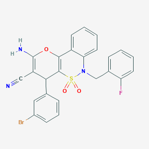 molecular formula C25H17BrFN3O3S B2894040 2-Amino-4-(3-bromophenyl)-6-(2-fluorobenzyl)-4,6-dihydropyrano[3,2-c][2,1]benzothiazine-3-carbonitrile 5,5-dioxide CAS No. 893294-57-0