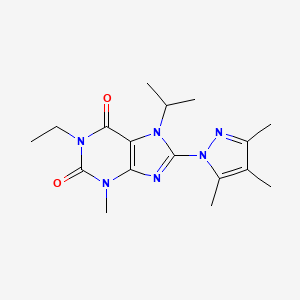 1-ethyl-3-methyl-7-(propan-2-yl)-8-(3,4,5-trimethyl-1H-pyrazol-1-yl)-2,3,6,7-tetrahydro-1H-purine-2,6-dione