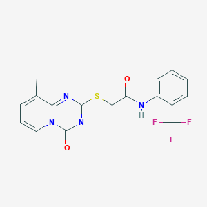 molecular formula C17H13F3N4O2S B2894092 2-(9-methyl-4-oxopyrido[1,2-a][1,3,5]triazin-2-yl)sulfanyl-N-[2-(trifluoromethyl)phenyl]acetamide CAS No. 896341-02-9