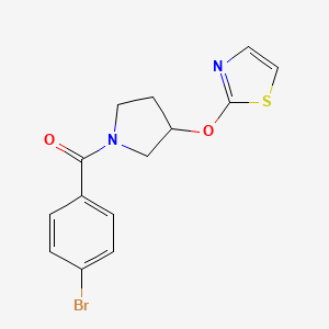 molecular formula C14H13BrN2O2S B2894095 (4-Bromophenyl)(3-(thiazol-2-yloxy)pyrrolidin-1-yl)methanone CAS No. 2198166-68-4