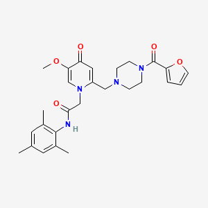 molecular formula C27H32N4O5 B2894106 2-(2-((4-(furan-2-carbonyl)piperazin-1-yl)methyl)-5-methoxy-4-oxopyridin-1(4H)-yl)-N-mesitylacetamide CAS No. 921480-74-2