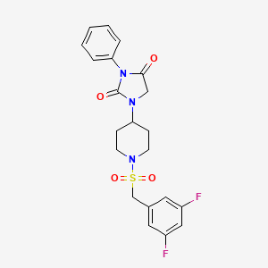 molecular formula C21H21F2N3O4S B2894122 1-(1-((3,5-Difluorobenzyl)sulfonyl)piperidin-4-yl)-3-phenylimidazolidine-2,4-dione CAS No. 2034513-00-1