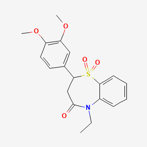 molecular formula C19H21NO5S B2894168 2-(3,4-二甲氧基苯基)-5-乙基-2,3-二氢苯并[b][1,4]噻氮杂卓-4(5H)-酮 1,1-二氧化物 CAS No. 863452-40-8