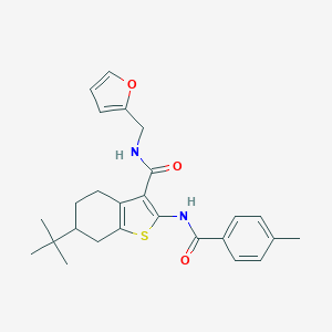 molecular formula C26H30N2O3S B289417 6-tert-butyl-N-(2-furylmethyl)-2-[(4-methylbenzoyl)amino]-4,5,6,7-tetrahydro-1-benzothiophene-3-carboxamide 