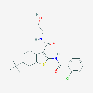 molecular formula C22H27ClN2O3S B289419 6-tert-butyl-2-[(2-chlorobenzoyl)amino]-N-(2-hydroxyethyl)-4,5,6,7-tetrahydro-1-benzothiophene-3-carboxamide 