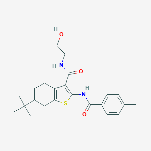 molecular formula C23H30N2O3S B289422 6-tert-butyl-N-(2-hydroxyethyl)-2-[(4-methylbenzoyl)amino]-4,5,6,7-tetrahydro-1-benzothiophene-3-carboxamide 