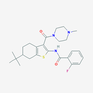 molecular formula C25H32FN3O2S B289427 N-{6-tert-butyl-3-[(4-methyl-1-piperazinyl)carbonyl]-4,5,6,7-tetrahydro-1-benzothien-2-yl}-2-fluorobenzamide 
