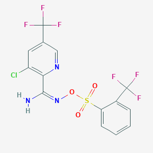 molecular formula C14H8ClF6N3O3S B2894272 3-chloro-5-(trifluoromethyl)-N'-({[2-(trifluoromethyl)phenyl]sulfonyl}oxy)-2-pyridinecarboximidamide CAS No. 320420-65-3