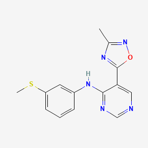 molecular formula C14H13N5OS B2894273 5-(3-methyl-1,2,4-oxadiazol-5-yl)-N-(3-(methylthio)phenyl)pyrimidin-4-amine CAS No. 2034510-18-2
