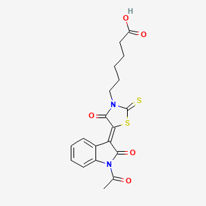 molecular formula C19H18N2O5S2 B2894276 6-(5-(1-Acetyl-2-oxoindolin-3-ylidene)-4-oxo-2-thioxothiazolidin-3-yl)hexanoic acid CAS No. 300816-71-1