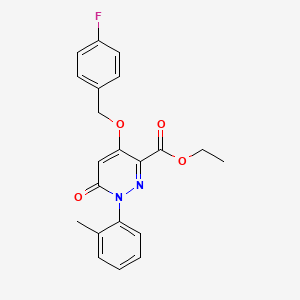 molecular formula C21H19FN2O4 B2894279 Ethyl 4-[(4-fluorophenyl)methoxy]-1-(2-methylphenyl)-6-oxopyridazine-3-carboxylate CAS No. 886952-34-7