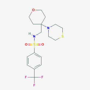 molecular formula C17H23F3N2O3S2 B2894283 N-[(4-Thiomorpholin-4-yloxan-4-yl)methyl]-4-(trifluoromethyl)benzenesulfonamide CAS No. 2415565-74-9