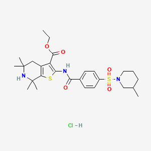 Ethyl 5,5,7,7-tetramethyl-2-(4-((3-methylpiperidin-1-yl)sulfonyl)benzamido)-4,5,6,7-tetrahydrothieno[2,3-c]pyridine-3-carboxylate hydrochloride