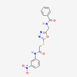 molecular formula C18H15N5O5S B2894317 N-((5-((2-((3-硝基苯基)氨基)-2-氧代乙基)硫)-1,3,4-恶二唑-2-基)甲基)苯甲酰胺 CAS No. 872613-52-0