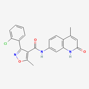 molecular formula C21H16ClN3O3 B2894325 3-(2-chlorophenyl)-5-methyl-N-(4-methyl-2-oxo-1,2-dihydroquinolin-7-yl)isoxazole-4-carboxamide CAS No. 1251562-16-9